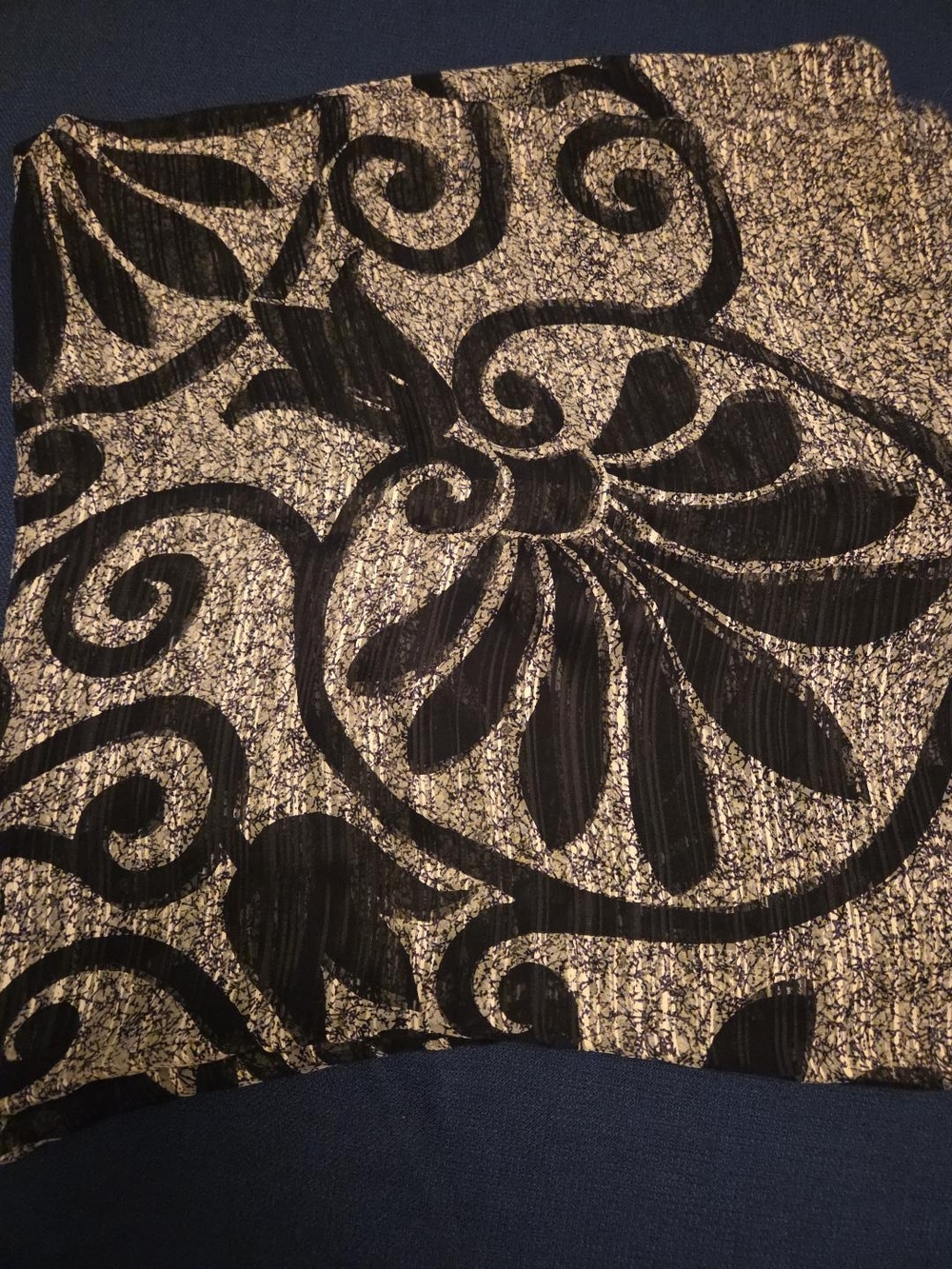 Italian 100% Pure Silk Scarf Wrap Black Cream Floral 36 x 66 Made Italy